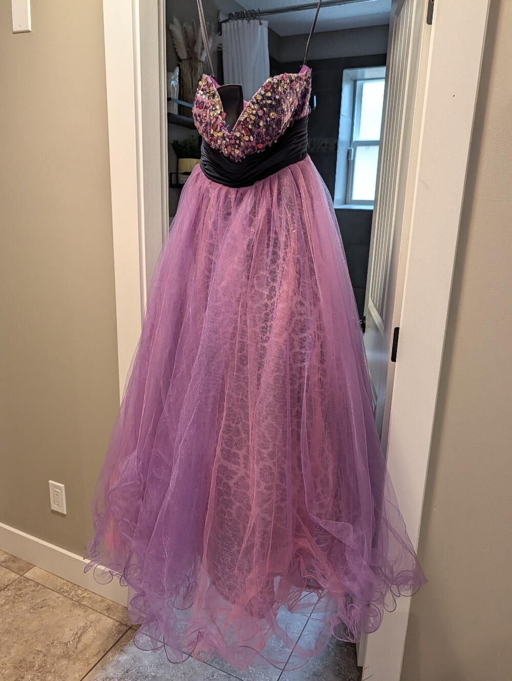 Purple Strapless Tulle Prom Ball Gown